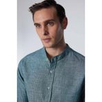 Tudors Erkek Slim Fit Dar Kesim Uzun Kollu %100 Pamuk Keten Doku Çizgili Hakim Yaka Gömlek - Karışık