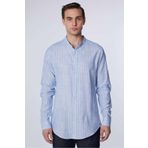 Tudors Erkek Slim Fit Dar Kesim Uzun Kollu %100 Pamuk Keten Doku Çizgili Hakim Yaka Gömlek