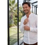 Tudors Erkek Slim Fit Dar Kesim Uzun Kollu %100 Pamuk Keten Doku Hakim Yaka Beyaz Gömlek - 3XL