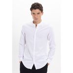 Tudors Erkek Slim Fit Dar Kesim Uzun Kollu %100 Pamuk Keten Doku Hakim Yaka Beyaz Gömlek