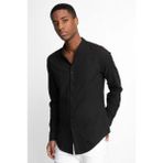 Tudors Erkek Slim Fit Dar Kesim Uzun Kollu %100 Pamuk Keten Doku Hakim Yaka Siyah Gömlek - XL