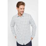 Tudors Erkek Slim Fit Dar Kesim Uzun Kollu %100 Pamuk Keten Doku Kareli Gömlek - Karışık