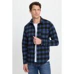 Tudors Erkek Slim Fit Dar Kesim Uzun Kollu Cepli Kareli Dama Desenli Kışlık Oduncu Gömlek - Indigo - Siyah
