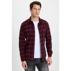 Tudors Erkek Slim Fit Dar Kesim Uzun Kollu Cepli Kareli Dama Desenli Kışlık Oduncu Gömlek - XL - Siyah-Bordo