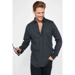 Tudors Erkek Slim Fit Dar Kesim Uzun Kollu Denim Kot Tek Cepli Siyah Spor Yaka Gömlek