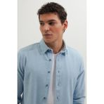 Tudors Erkek Slim Fit Dar Kesim Uzun Kollu Düz Kışlık Oduncu Mavi Gömlek