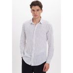 Tudors Erkek Slim Fit Dar Kesim Uzun Kollu Gömlek Günlük Stil %100 Pamuk Keten Doku - Beyaz