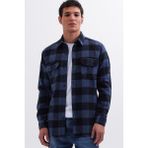 Tudors Erkek Slim Fit Dar Kesim Uzun Kollu Kapaklı Çift Cepli Kareli Kışlık Oduncu Gömlek - Indigo - Siyah