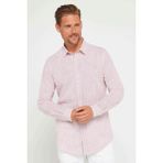 Tudors Erkek Slim Fit Dar Kesim Uzun Kollu Pamuk Keten Doku Apoletli Bordo Gömlek