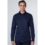 Tudors Erkek Slim Fit Dar Kesim Uzun Kollu Pamuklu Armürlü Tek Cepli Lacivert Gömlek - XL