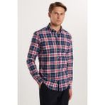 Tudors Erkek Slim Fit Dar Kesim Uzun Kollu Pamuklu Kolay Ütü Kareli Düğmeli Yaka Gömlek - Multicolor