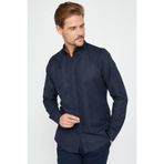 Tudors Erkek Slim Fit Dar Kesim Uzun Kollu Pamuklu Oxford Doku Kolay Ütü Lacivert Düğmeli Yaka Gömlek