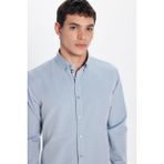 Tudors Erkek Slim Fit Dar Kesim Uzun Kollu Pamuklu Oxford Doku Kolay Ütülenebilir Mavi Düğmeli Yaka Gömlek - Gri - 2XL