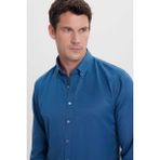Tudors Erkek Slim Fit Dar Kesim Uzun Kollu Pamuklu Oxford Doku Kolay Ütülenebilir Petrol Düğmeli Yaka Gömlek