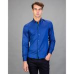 Tudors Erkek Slim Fit Dar Kesim Uzun Kollu Pamuklu Oxford Doku Sax Mavi Düğmeli Yaka Gömlek - Saks - XL