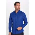 Tudors Erkek Slim Fit Dar Kesim Uzun Kollu Pamuklu Oxford Doku Sax Mavi Düğmeli Yaka Gömlek - Saks