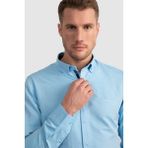 Tudors Erkek Slim Fit Dar Kesim Uzun Kollu Pamuklu Oxford Doku Turkuaz Düğmeli Yaka Gömlek - 2XL