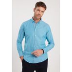 Tudors Erkek Slim Fit Dar Kesim Uzun Kollu Pamuklu Oxford Doku Turkuaz Düğmeli Yaka Gömlek - XL
