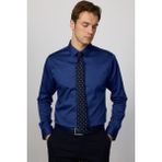 Tudors Erkek Slim Fit Dar Kesim Uzun Kollu Pamuklu Premium Seri Cotton Likralı Saks Mavi Gömlek - XL