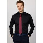 Tudors Erkek Slim Fit Dar Kesim Uzun Kollu Pamuklu Premium Seri Cotton Likralı Siyah Gömlek - XL