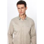 Tudors Erkek Slim Fit Dar Kesim Uzun Kollu Pamuklu Saten Taş Renk Gömlek - XL