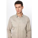 Tudors Erkek Slim Fit Dar Kesim Uzun Kollu Pamuklu Saten Taş Renk Gömlek