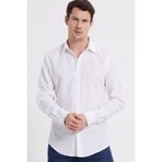 Tudors Erkek Slim Fit Dar Kesim Uzun Kollu%100 Pamuk Keten Doku Çizgili Gömlek, Beyaz, L Beden