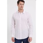 Tudors Erkek Slim Fit Dar Kesim Uzun Kollu%100 Pamuk Keten Doku Çizgili Gömlek, Beyaz, S Beden