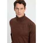 Tudors Erkek Slim Fit Dar Kesim Yumuşak Dokulu Tüylenmeyen Kahverengi Tam Balıkçı Yaka Triko Kazak