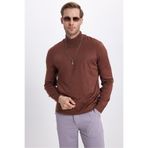 Tudors Erkek Slim Fit Dar Kesim Yumuşak Dokulu Tüylenmeyen Kahverengi Yarım Balıkçı Yaka Triko Kazak