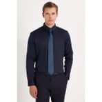 Tudors Erkek Slim Fit Premium Likralı Pamuk Saten Lacivert Gömlek - 2XL