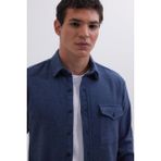 Tudors Erkek Slim Fit Tek Cep Kapaklı Düz Oduncu Spor Indigo Gömlek - XL - İndigo
