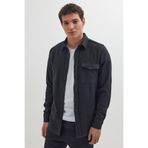 Tudors Erkek Slim Fit Tek Cep Kapaklı Düz Oduncu Spor Koyu Gri Gömlek