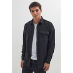 Tudors Erkek Slim Fit Tek Cep Kapaklı Düz Oduncu Spor Siyah Gömlek