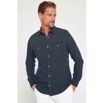 Tudors Erkek Slim Fit Uzun Kollu Spor Yaka Yıkamalı Çift Cepli Armürlü Denim Kot Antrasit Gömlek