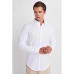 Tudors Erkek Slim Fit Uzun Kollu%100 Pamuk Keten Doku Beyaz Gömlek, L Beden