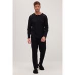 Tudors Erkek Standart Fit %100 Pamuk Bisiklet Yaka Beli Lastikli Siyah Pijama Takımı
