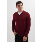 Tudors Erkek Standart Fit Normal Kesim Polo V Yaka Bordo Triko Kazak