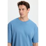 TUDORS Erkek Unisex Oversize Geniş Kesim%100 Pamuk Yumuşak Dokulu Basic Bisiklet Yaka İndigo Tişört, S, TS240021-SPH, İndigo, Unisex Yetişkin