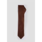Tudors Ince Kendinden Desenli Erkek-Kahverengi Kravat