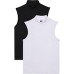 Tudors Kadın 2'li Paket Siyah-Beyaz Regular Fit Klasik Kesim Viskon Kumaş Balıkçı Yaka Sıfır Kol Bluz - Multi - XL