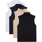 Tudors Kadın 4'lü Paket Beyaz-Lacivert-Bej-Siyah Regular Fit Viskon Kumaş Balıkçı Yaka Sıfır Kol Bluz - XL - Multi