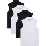 Tudors Kadın 4'lü Paket Siyah-Beyaz Regular Fit Viskon Kumaş Balıkçı Yaka Sıfır Kol Bluz - XL - Multi