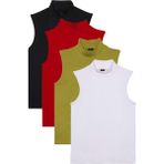 Tudors Kadın 4'lü Paket Siyah-Kırmızı-Yeşil-Beyaz Regular Fit Viskon Kumaş Balıkçı Yaka Sıfır Kol Bluz - 2XL - Multi
