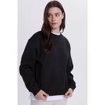 Tudors Kadın Oversize Geniş Kesim Pamuklu Bisiklet Yaka Siyah Sweatshirt