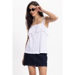 Tudors Kadın Slim Fit Dar Kesim %100 Pamuk Askılı Güpürlü Detaylı Halter Yaka Beyaz Tişört Bluz