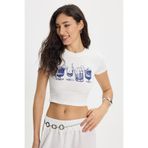 Tudors Kadın Slim Fit Dar Kesim %100 Pamuk Bisiklet Yaka Kısa Kollu Baskılı Ekru Crop Tişört Bluz