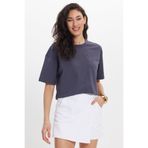 Tudors Kadın Slim Fit Dar Kesim %100 Pamuk Kısa Kollu Bisiklet Yaka Gri Crop Tişört Bluz