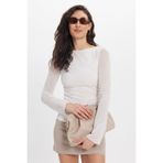 Tudors Kadın Slim Fit Dar Kesim Bisiklet Yaka Uzun Kollu Ekru Bluz