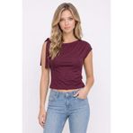 Tudors Kadın Slim Fit Dar Kesim Kısa Kollu Kayık Yaka Bordo Bluz